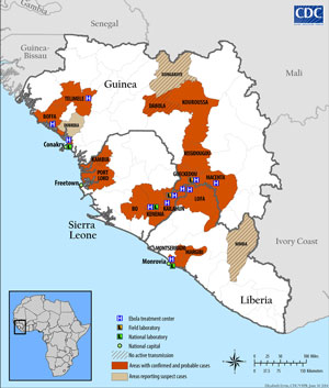 Since March, the latest Ebola outbreak has already spread to three neighboring countries CDC