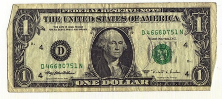 (이건 평범한 1달러 지폐입니다. 왼쪽 위를 보면 작은 글씨로 This note is legal tender 라고 씌여있지요.)