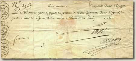 (존 로가 발행한 지폐입니다. 존 로의 자필 서명이 들어있긴 하지만... 아주 성의가 없네요...)