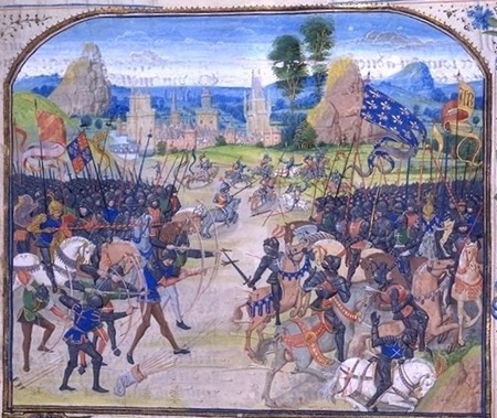 (1356년 벌어진 프와티에 전투입니다. 여기서 장 2세가 포로가 되는 바람에 그 몸값 지불을 위해 프랑스의 프랑화가 탄생했습니다.)