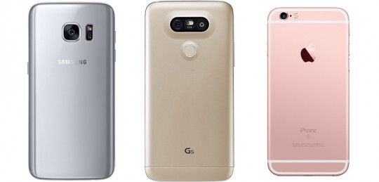 (왼쪽부터) 삼성 갤럭시 S7, LG G5, 애플 아이폰 6s