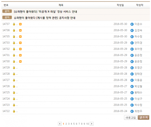 지금 슈돌 공식홈페이지 게시판은 완벽한 익명제가 되었다 출처: KBS